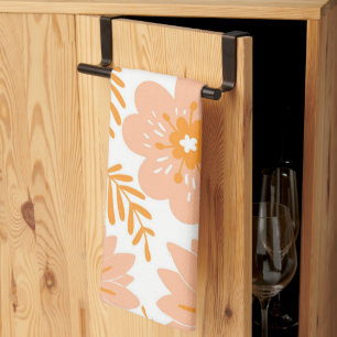 Linge De Cuisine Fleur botanique tropicale orange pêche Été