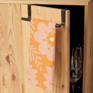 Linge De Cuisine Fleur botanique tropicale orange pêche Été