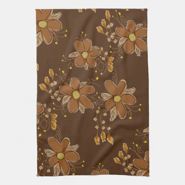 Linge De Cuisine Fleur Brown foncée (Vertical)