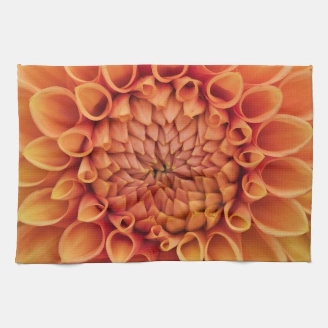 Linge De Cuisine Fleur Centre Orange Dahlia (Horizontal)