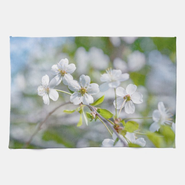 Linge De Cuisine Fleur cerise blanche (Horizontal)