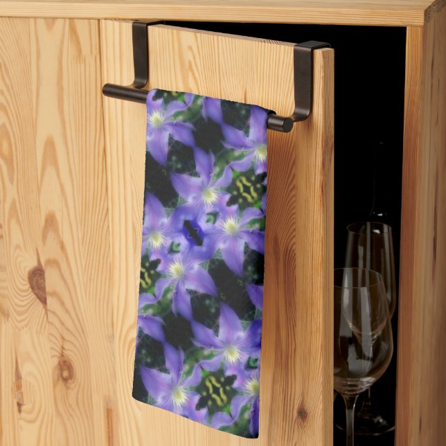 Linge De Cuisine Fleur Clematis violet doux Motif Abstrait (Pliage en tiers)