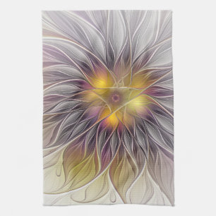 Linge De Cuisine Fleur colorée lumineuse, fractale moderne abstrait