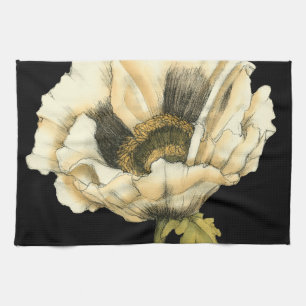Linge De Cuisine Fleur crème de pavot sur l'arrière - plan noir