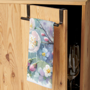 Linge De Cuisine Fleur d'aquarelle Cottagecore sous la pluie printa