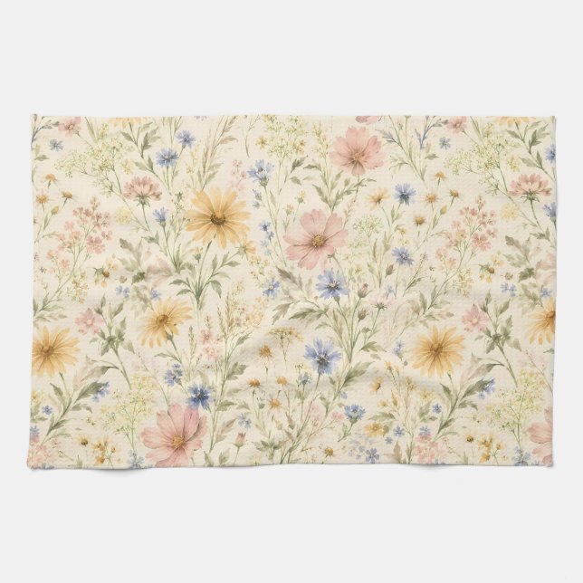 Linge De Cuisine Fleur d'aquarelle de cottage pastel (Horizontal)