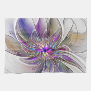 Linge De Cuisine Fleur d'art fractal abstrait énergique et coloré