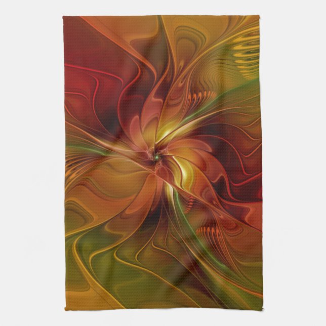 Linge De Cuisine Fleur d'art fractal abstrait rouge orange marron v (Vertical)