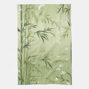 Linge De Cuisine Fleur de bambou sereine Asiatique  (1)
