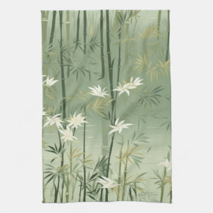 Linge De Cuisine Fleur de bambou sereine asiatique  (6)