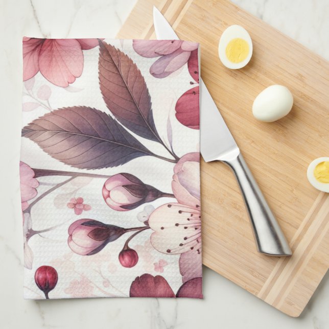 Linge De Cuisine Fleur de Cerisier (Quart Plié)