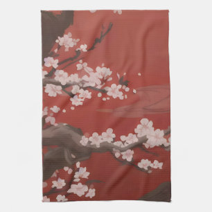 Linge De Cuisine Fleur de cerisier blanche de style artistique japo