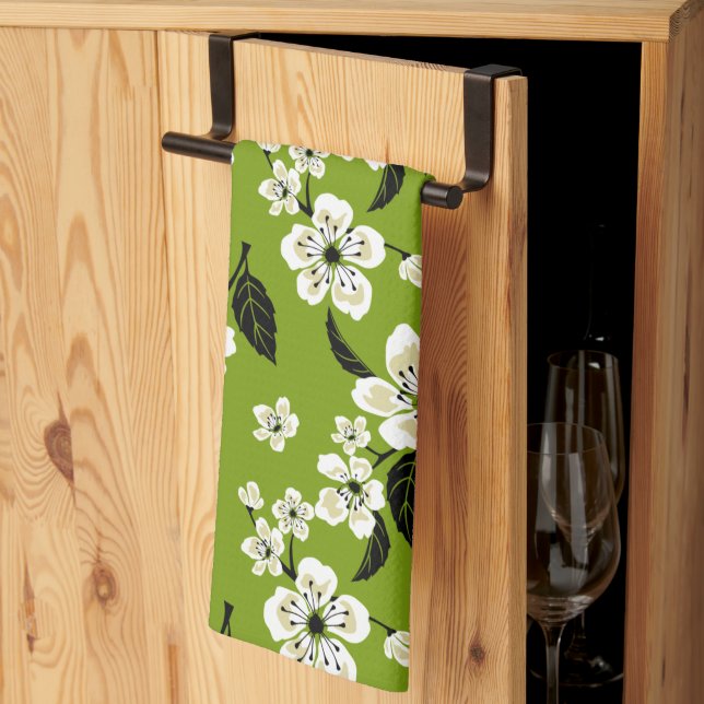 LINGE DE CUISINE FLEUR DE CERISIER - SAKURA (THÉ VERT MATCHA) (Pliage en tiers)