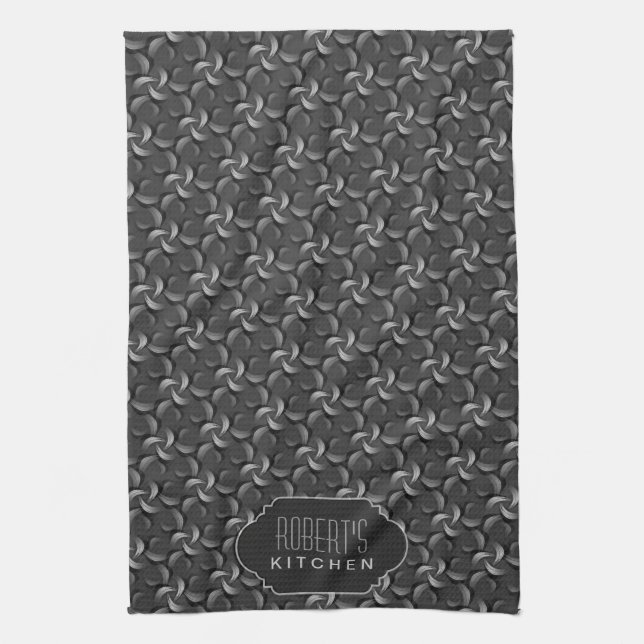Linge De Cuisine Fleur de charbon Motif Monogramme Tissu de cuisine (Vertical)