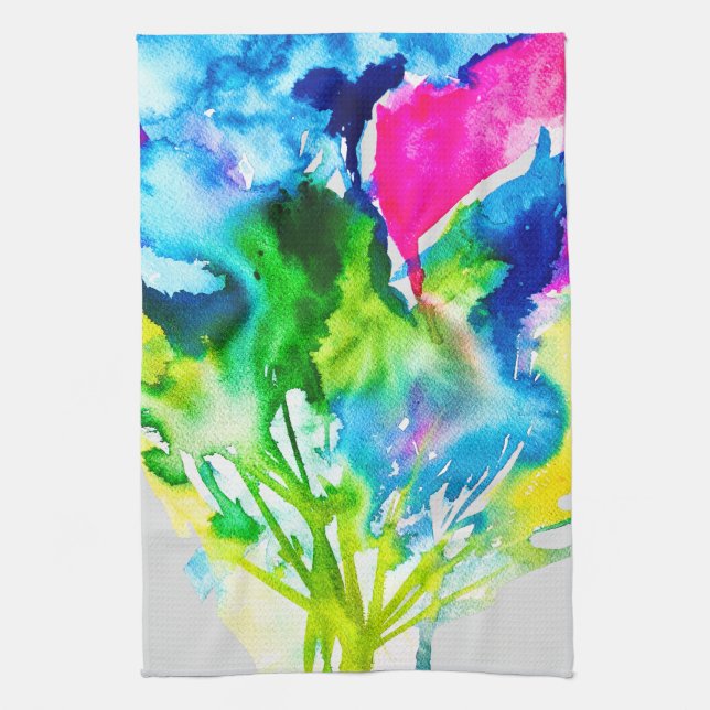 Linge De Cuisine Fleur de cyclamen rose Aquarelle abstraite (Vertical)