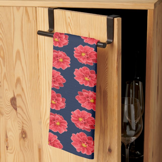 Linge De Cuisine Fleur de dahlia rose en bleu (Pliage en tiers)