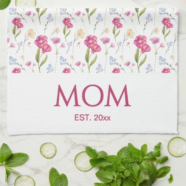 Linge De Cuisine Fleur de fleur sauvage Maman établie  (Plié)