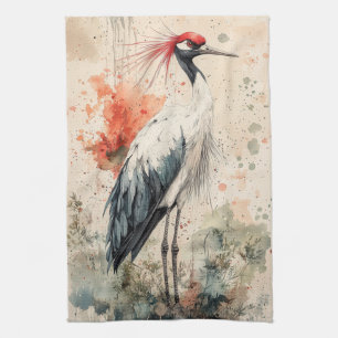 Linge De Cuisine Fleur de grue cramoisie Encre lavis (1)