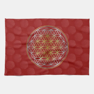 Linge De Cuisine Fleur de la vie / Blume des Lebens - rouge motif