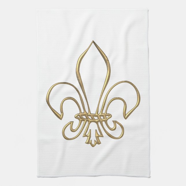 Linge De Cuisine Fleur de lis "3-D" d'or (Vertical)