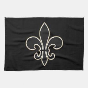 Linge De Cuisine Fleur de Lis Black avec le blanc et l'or