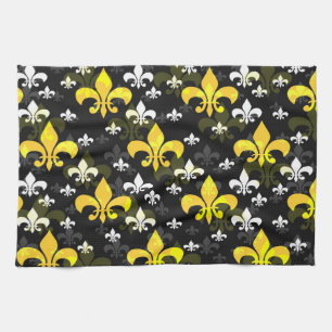 Linge De Cuisine Fleur De Lis Blanc Jaune