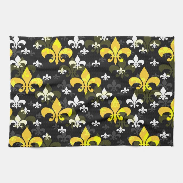 Linge De Cuisine Fleur De Lis Blanc Jaune (Horizontal)