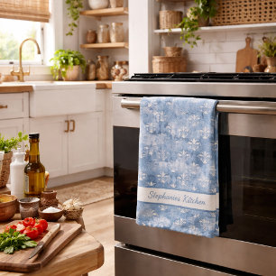 Linge De Cuisine Fleur-de-Lis Élégant - Français Bleu Vintage 
