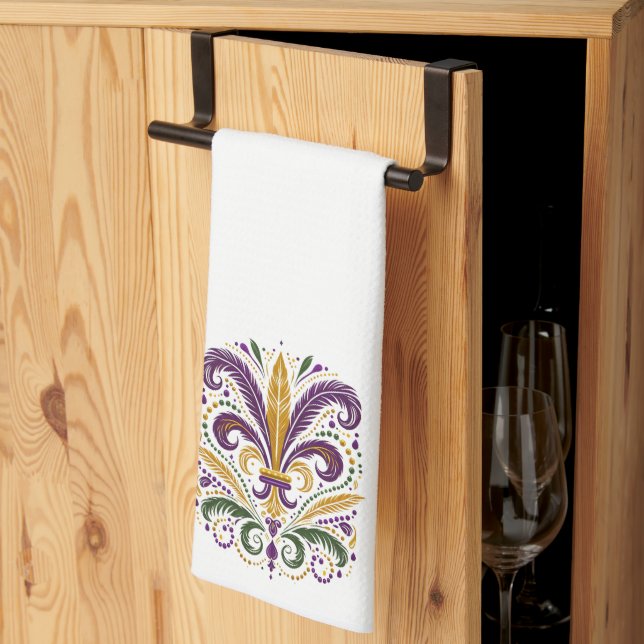 Linge De Cuisine Fleur de lis jaune et vert violet (Pliage en tiers)