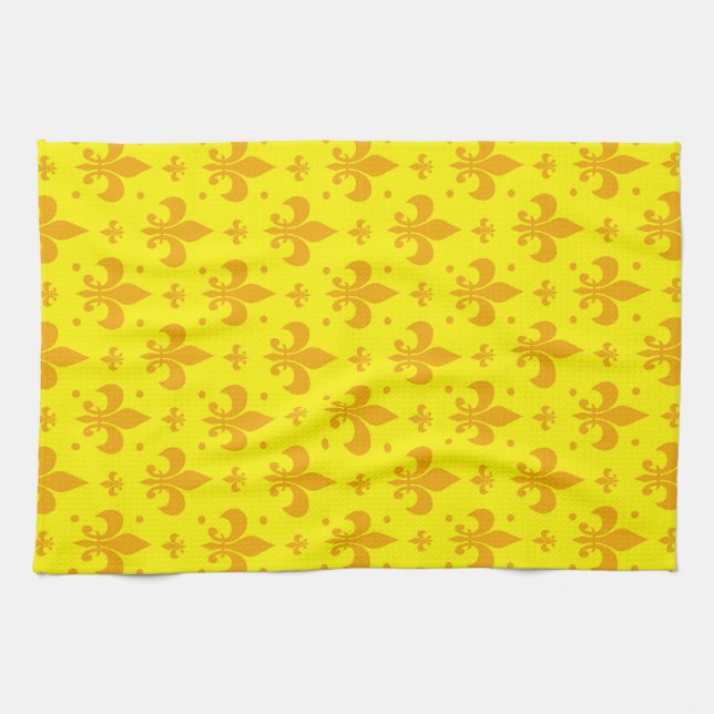 Linge De Cuisine Fleur de lis Motif jaune (Horizontal)