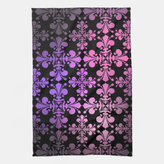 Linge De Cuisine Fleur de lis motif rose violet noir