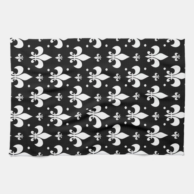 Linge De Cuisine Fleur de lis noir design Motif (Horizontal)