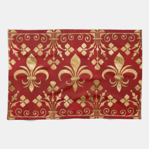 Linge De Cuisine Fleur de lis ornement Luxe Rouge