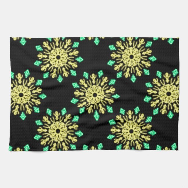 Linge De Cuisine Fleur de néon jaune et vert (Horizontal)