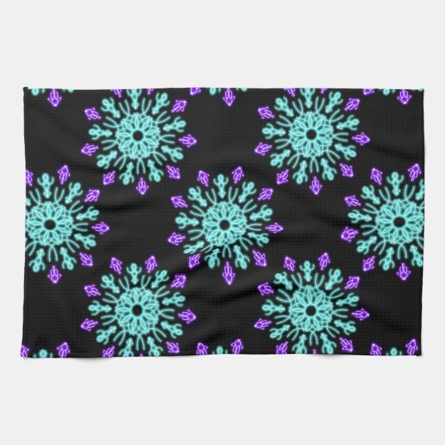 Linge De Cuisine Fleur de néon pourpre et turquose (Horizontal)