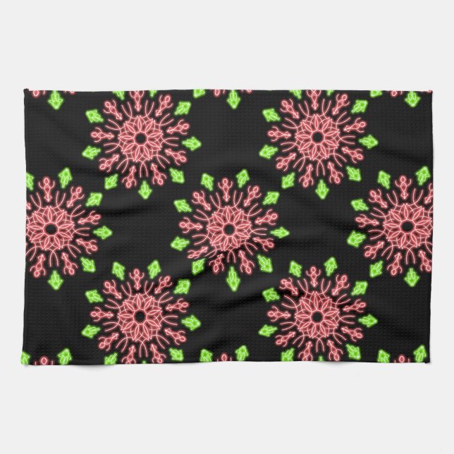 Linge De Cuisine Fleur de néon rouge et vert (Horizontal)