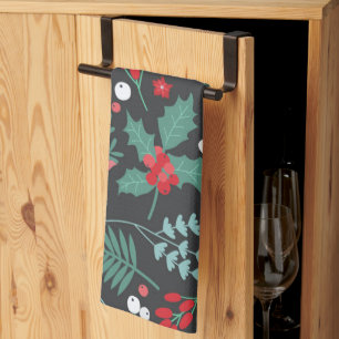 Linge De Cuisine Fleur de Noël personnalisée Nom de famille du moti