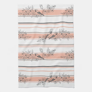 Linge De Cuisine Fleur de oiseau vintage Toile Rayure (12)