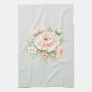 Linge De Cuisine Fleur de Pivoine Pastel, Botanique Aquarelle Douce