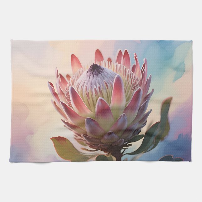 Linge De Cuisine Fleur de Proteas Aquarelle Rêveuse (Horizontal)