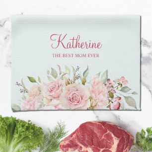 Linge De Cuisine Fleur de rose rose pastel Floral La meilleure mama