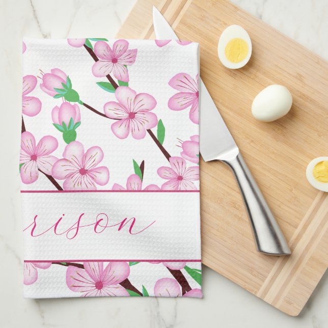 Linge De Cuisine Fleur de sakura cerisier rose (Quart Plié)
