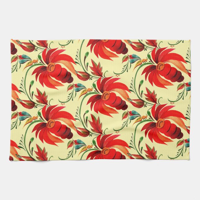 Linge De Cuisine Fleur décorative rouge (Horizontal)