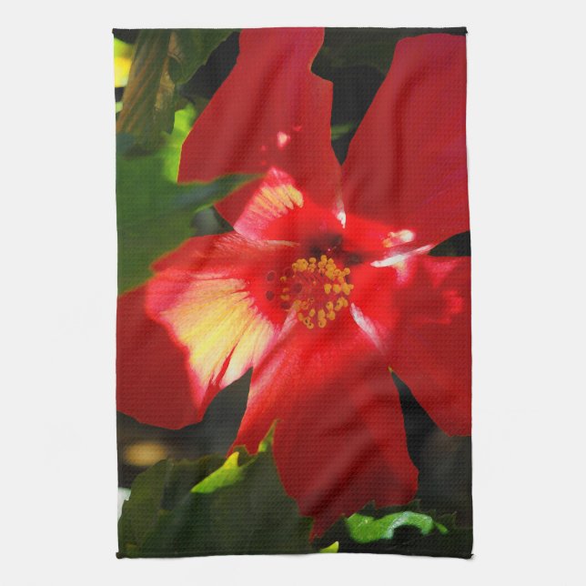Linge De Cuisine Fleur d'Hibiscus rouge au soleil (Vertical)