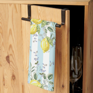 Linge De Cuisine Fleur d'Itale au citron Méditerranéen à rayures fl