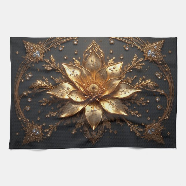 Linge De Cuisine Fleur d'Or Luxueuse (Horizontal)