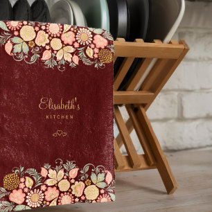 Linge De Cuisine Fleur élégante burgundy vintage