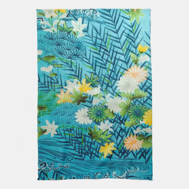 Linge De Cuisine Fleur et feuille, design japonais (Vertical)