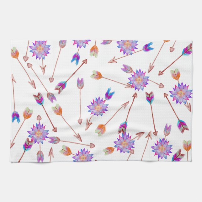 Linge De Cuisine Fleur et flèches peintes à la main d'aquarelle de (Horizontal)