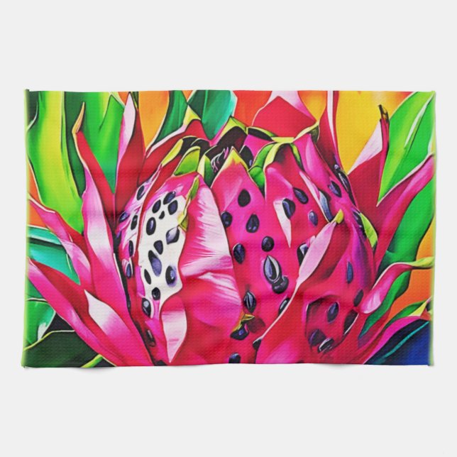 Linge De Cuisine Fleur exotique de pitaya (Horizontal)